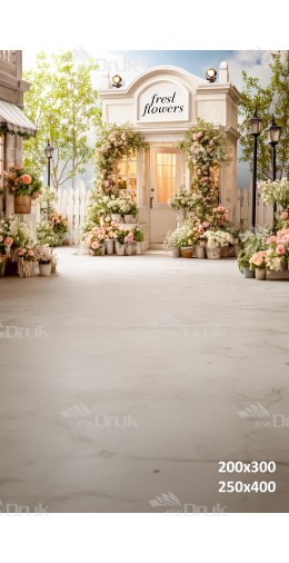 Tło fotograficzne „Kwiaciarnia z różami i białą altaną” | E839